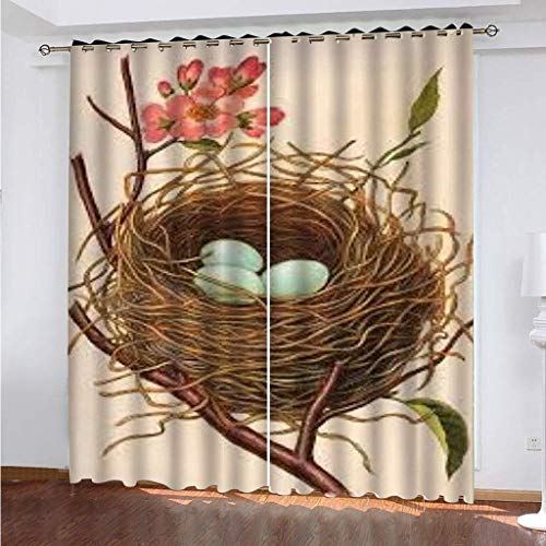 Vorhang Blickdicht Mit Ösen Kreative Vogelnest-Muster 3D Muster Verdunklungsvorhänge 2 Stück Isolierung Kinder Wärmedämmende Und Geräuschreduzierende 140x160Cm Für Wohnzimmer Schlafzimmer von OUSIKA