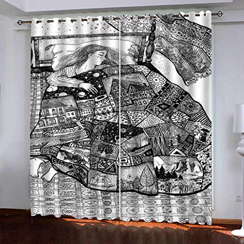 Vorhang Blickdicht Mit Ösen Kreativer Druck Für Mädchenzimmer 3D Muster Verdunklungsvorhänge 2 Stück Isolierung Kinder Wärmedämmende Und Geräuschreduzierende 140x160Cm Für Wohnzimmer Schlafzimmer von OUSIKA