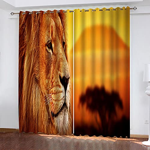 Vorhang Blickdicht Mit Ösen Löwen Bei Sonnenuntergang 3D Muster Verdunklungsvorhänge 2 Stück Isolierung Kinder Wärmedämmende Und Geräuschreduzierende 140x160Cm Für Wohnzimmer Schlafzimmer von OUSIKA