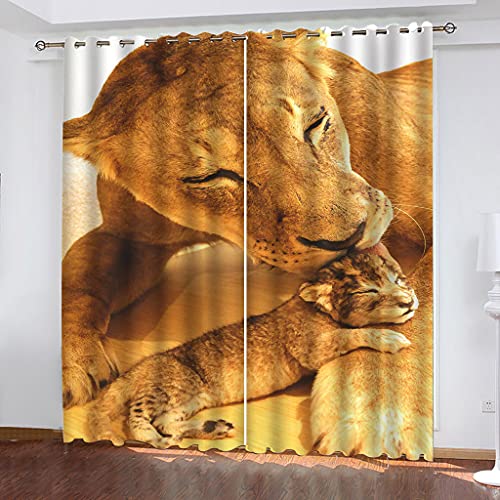 Vorhang Blickdicht Mit Ösen Löwenmutter Mit Jungtier 3D Muster Verdunklungsvorhänge 2 Stück Isolierung Kinder Wärmedämmende Und Geräuschreduzierende 140x160Cm Für Wohnzimmer Schlafzimmer von OUSIKA