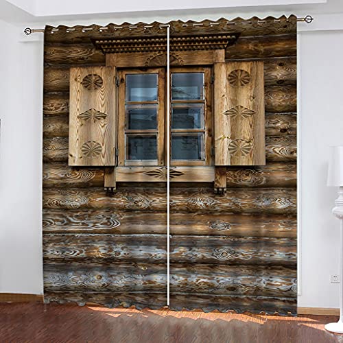 Vorhang Blickdicht Mit Ösen Schattierung Gardienen 3D Kreative Holzhausfenster Druck Muster Verdunklungsvorhänge Isolierung Kinder Blackout Curtain Für Wohnzimmer Schlafzimmer 200x160Cm Modernes von OUSIKA