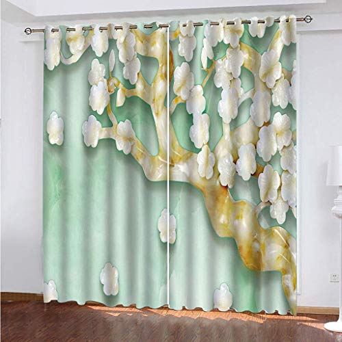 Vorhang Blickdicht Mit Ösen Schattierung Gardienen 3D Kreative Jade-Blumen Druck Muster Verdunklungsvorhänge Isolierung Kinder Blackout Curtain Für Wohnzimmer Schlafzimmer 200x160Cm Modernes von OUSIKA