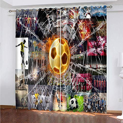 Vorhang Blickdicht Mit Ösen Schattierung Gardienen 3D Kreativer Sportfußball Druck Muster Verdunklungsvorhänge Isolierung Kinder Blackout Curtain Für Wohnzimmer Schlafzimmer 200x160Cm Modernes von OUSIKA