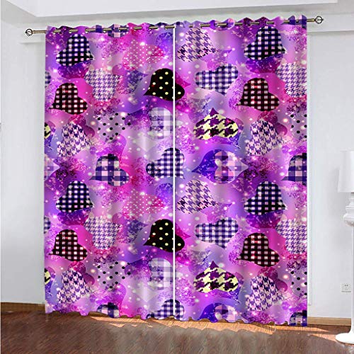 Vorhang Blickdicht Mit Ösen Schattierung Gardienen 3D Kreatives Violettes Herz Druck Muster Verdunklungsvorhänge Isolierung Kinder Blackout Curtain Für Wohnzimmer Schlafzimmer 200x160Cm Modernes von OUSIKA