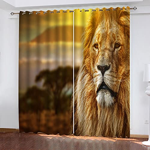 Vorhang Blickdicht Mit Ösen Schattierung Gardienen 3D Löwen Bei Sonnenuntergang Druck Muster Verdunklungsvorhänge Isolierung Kinder Blackout Curtain Für Wohnzimmer Schlafzimmer 200x160Cm Modernes von OUSIKA