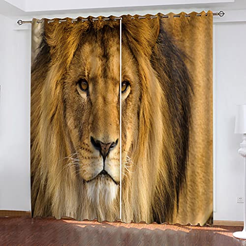 Vorhang Blickdicht Mit Ösen Schattierung Gardienen 3D Löwenmuster Druck Muster Verdunklungsvorhänge Isolierung Kinder Blackout Curtain Für Wohnzimmer Schlafzimmer 200x160Cm Modernes von OUSIKA