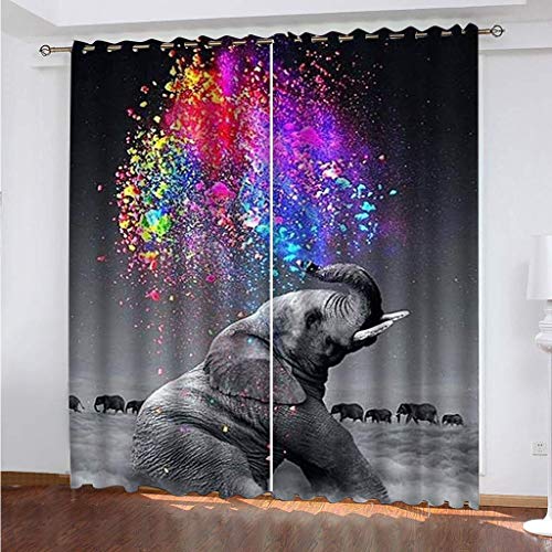 Vorhang Blickdicht Mit Ösen Schattierung Gardienen 3D Tier Elefant Druck Muster Verdunklungsvorhänge Isolierung Kinder Blackout Curtain Für Wohnzimmer Schlafzimmer 200x160Cm Modernes von OUSIKA