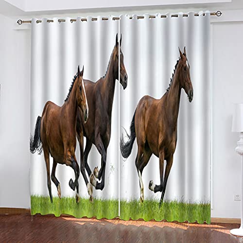 Vorhang Blickdicht Mit Ösen Schattierung Gardienen 3D Tier Pferd Rennt Druck Muster Verdunklungsvorhänge Isolierung Kinder Blackout Curtain Für Wohnzimmer Schlafzimmer 200x160Cm Modernes von OUSIKA