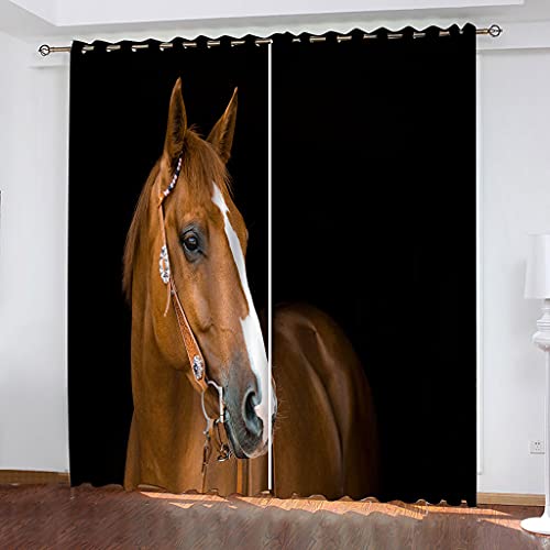 Vorhang Blickdicht Mit Ösen Schattierung Gardienen 3D Tier Pferd Schwarzer Hintergrund Druck Muster Verdunklungsvorhänge Isolierung Kinder Blackout Curtain Für Wohnzimmer Schlafzimmer 200x160Cm Mode von OUSIKA