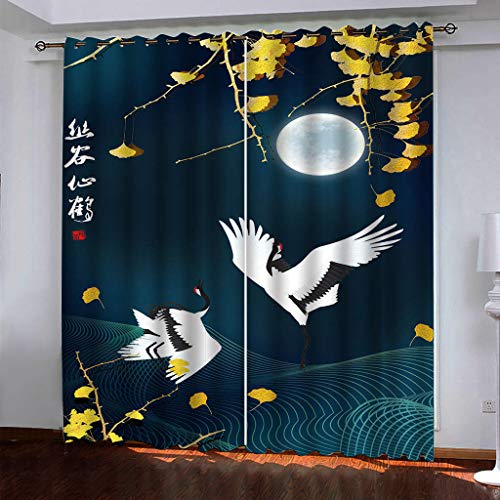 Vorhang Blickdicht Mit Ösen Schattierung Gardienen 3D Tier Weißer Kranich Druck Muster Verdunklungsvorhänge Isolierung Kinder Blackout Curtain Für Wohnzimmer Schlafzimmer 200x160Cm Modernes von OUSIKA