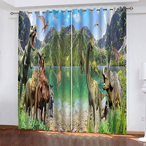 Vorhang Blickdicht Mit Ösen Tier Dinosaurier Arten 3D Muster Verdunklungsvorhänge 2 Stück Isolierung Kinder Wärmedämmende Und Geräuschreduzierende 140x160Cm Für Wohnzimmer Schlafzimmer von OUSIKA