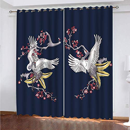 Vorhang Blickdicht Mit Ösen Tier Kranich Blauer Hintergrund 3D Muster Verdunklungsvorhänge 2 Stück Isolierung Kinder Wärmedämmende Und Geräuschreduzierende 140x160Cm Für Wohnzimmer Schlafzimmer von OUSIKA