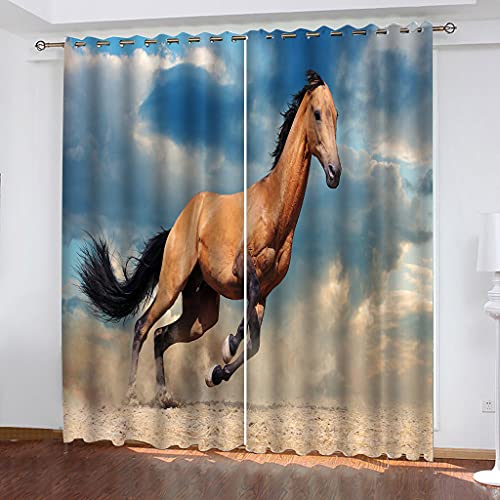 Vorhang Blickdicht Mit Ösen Tier Pferd Druck 3D Muster Verdunklungsvorhänge 2 Stück Isolierung Kinder Wärmedämmende Und Geräuschreduzierende 140x160Cm Für Wohnzimmer Schlafzimmer von OUSIKA