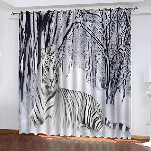 Vorhang Blickdicht Mit Ösen Tier Weißer Tiger 3D Muster Verdunklungsvorhänge 2 Stück Isolierung Kinder Wärmedämmende Und Geräuschreduzierende 140x160Cm Für Wohnzimmer Schlafzimmer von OUSIKA
