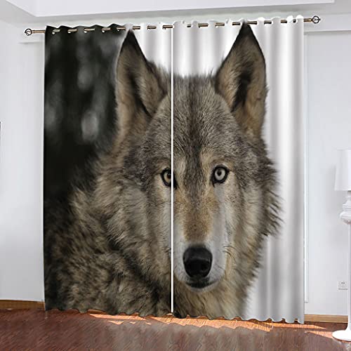 Vorhang Blickdicht Mit Ösen Tier Wolf Druckmuster 3D Muster Verdunklungsvorhänge 2 Stück Isolierung Kinder Wärmedämmende Und Geräuschreduzierende 140x160Cm Für Wohnzimmer Schlafzimmer von OUSIKA