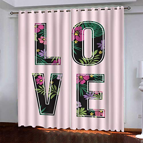 Vorhang Dekorative Für Schlafzimmer Wohnzimme 250x200Cm Drucken Modernes Kunstmuster Gedruckt 3D Kreative Buchstaben Auf Rosa Hintergrund Bedruckte Vorhänge Für Kinderzimmer Thermo-Isoliert Set Mit von OUSIKA