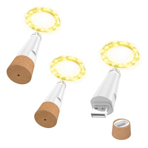 OUSMIN Lichterkette, USB Wiederaufladbare Weinflaschenlichter mit Korken, 2024 Version USB Lichterkette für Party Weihnachten von OUSMIN
