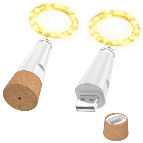 OUSMIN Lichterkette, USB Wiederaufladbare Weinflaschenlichter mit Korken, 2024 Version USB Lichterkette für Party Weihnachten von OUSMIN
