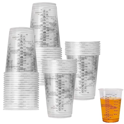 50 Stück Epoxidharz Mischbecher, 240 ml Lackmischbecher, Messbecher mit Skala, Lackmischbecher, Kunststoff Messbecher Klein, Messbecher, für Flüssigkeiten, Mischen Von Harz, Farbe, Pigment, Kochen von OUTALIZ