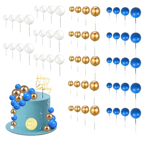 60 Stück Tortendeko Kugeln, Kuchen Dekoration Kugel, 1 Set mit 3 Farben und 4 Größen, Schaumkugeln Cupcake Topper, für Hochzeit Party Geburtstag Torte Dekorieren(Königsblau) von OUTALIZ