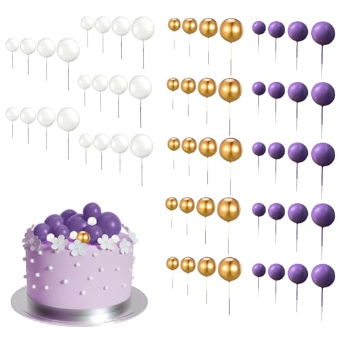 60 Stück Tortendeko Kugeln, Kuchen Dekoration Kugel, Mini Ballons Tortenaufleger, Schaumkugeln Cupcake Topper, für Geburtstag Hochzeit Bedarf Deko,Schaum Ball Kuchen Picks(Lila) von OUTALIZ