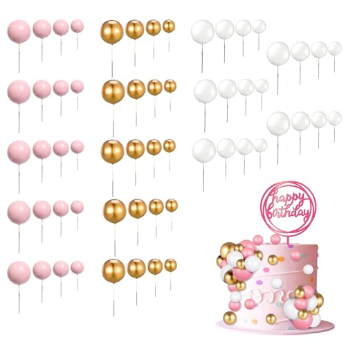 60 Stück Tortendeko Kugeln, Kuchen Dekoration Kugel, Schaumkugeln Cupcake Topper, Schaum Ball Kuchen Picks, 1 Set mit 3 Farben und 4 Größen, für Geburtstag Hochzeit Bedarf Deko(Rosa) von OUTALIZ