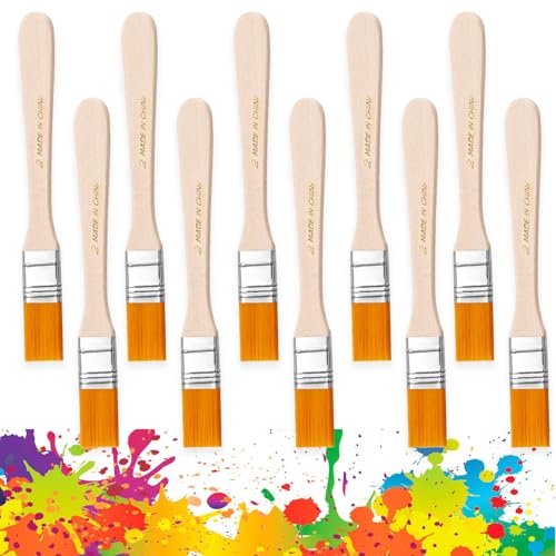 Breit Flachpinsel Set, 10 Stück, 14cm Pinsel Klein, Aquarell Malerpinsel, Nylonbürste Holzgriff, Flachpinsel, für Ölgemälde, Aquarell, Lacke, Lasuren, DIY von OUTALIZ