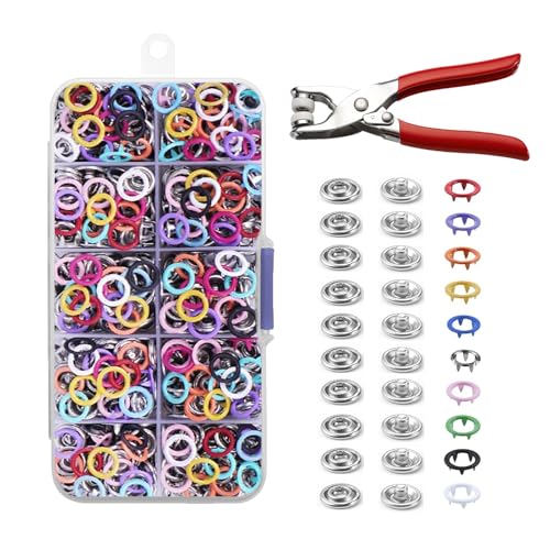 Druckknöpfe mit Zange, 200 Sets Metall Druckknöpfe, Feste Knöpfe Werkzeug, Metall Druckknöpfe Set Mit Zange zur Reparatur, Für Outfits, Schuhe, DIY Basteln, Kleidung, Taschen (Bunt) von OUTALIZ