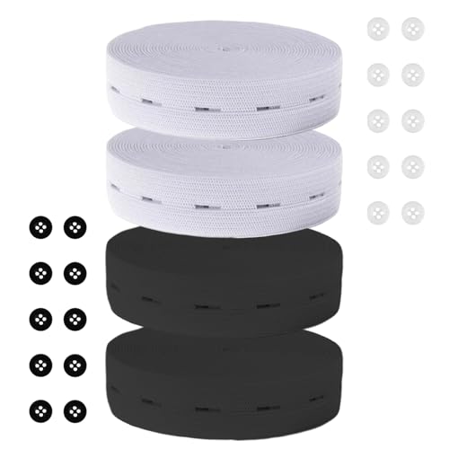 OUTALIZ Gummiband mit Knopflöchern,4 Rollen Gummiband Nähen,Gummiband 2,5cm x 5m Breit Weiß Schwarz,Gummiband Breit,mit 20 Stück Knöpfe,Gummiband Nähen für Hosenrock Stirnband OUTALIZ Gummiband mit Knopflöchern,4 Rollen Gummiband Nähen,Gummiband 2,5cm x 5m Breit Weiß Schwarz,Gummiband Breit,mit 20 Stück Knöpfe,Gummiband Nähen für Hosenrock Stirnband von OUTALIZ