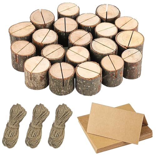OUTALIZ Kartenhalter Holz, 20 Stück Fotohalter Holz, Menükartenhalter, Fotohalter Tischkartenhalter Rustikale, Mit 20 Stück Karte aus Kraftpapier und 30 Meter DIY Hanfseil, Für Hochzeit, Party OUTALIZ Kartenhalter Holz, 20 Stück Fotohalter Holz, Menükartenhalter, Fotohalter Tischkartenhalter Rustikale, Mit 20 Stück Karte aus Kraftpapier und 30 Meter DIY Hanfseil, Für Hochzeit, Party von OUTALIZ