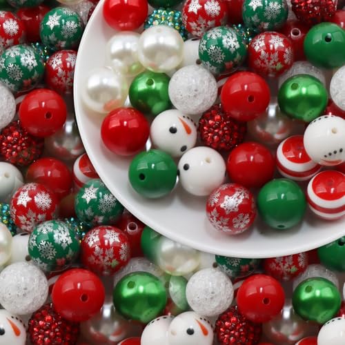 20 mm große Acryl-Weihnachts-Bubblegum-Perlen, Großpackung in 12 Stilen, 50 Stück, Acryl-Kunststoff-Abstandshalter, Kaugummi-Perlen, lose Perlen für Bastelarbeiten, Rot und Weiß, Grün 01 20 mm große Acryl-Weihnachts-Bubblegum-Perlen, Großpackung in 12 Stilen, 50 Stück, Acryl-Kunststoff-Abstandshalter, Kaugummi-Perlen, lose Perlen für Bastelarbeiten, Rot und Weiß, Grün 01 von OUTLEE
