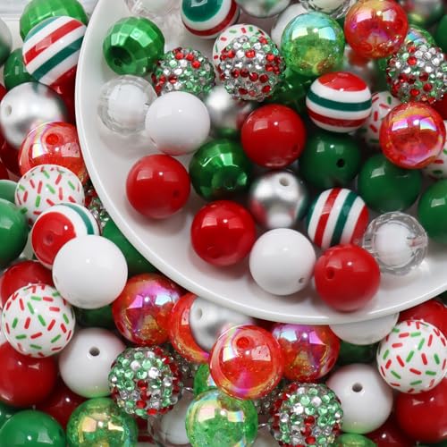 20 mm große Acryl-Weihnachts-Bubblegum-Perlen, Großpackung in 12 Stilen, 50 Stück, Acryl-Kunststoff-Abstandshalter, Kaugummi-Perlen, lose Perlen für Bastelarbeiten, Rot und Weiß, Grün 02 20 mm große Acryl-Weihnachts-Bubblegum-Perlen, Großpackung in 12 Stilen, 50 Stück, Acryl-Kunststoff-Abstandshalter, Kaugummi-Perlen, lose Perlen für Bastelarbeiten, Rot und Weiß, Grün 02 von OUTLEE
