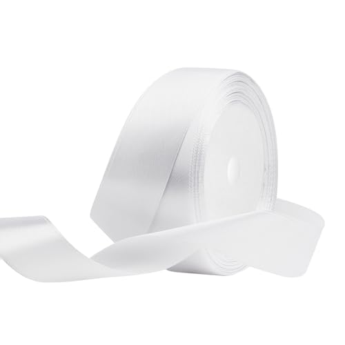 Satinband 25mm Breit Weiß, 22 Meters Geschenkband Schleifenband Stoffband für Hochzeitsdekoration, Geschenkverpackung, Basteln, Party Deko von OUTPGAGA