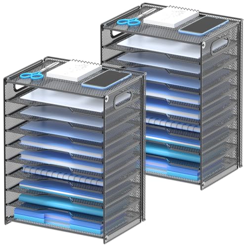 OUTWOLF Papier-Organizer mit 10 Etagen, Briefablage, Netzstoff, Schreibtisch-Organizer mit Griffen, für Büro, Schule, Schreibtisch, Schwarz, 2 Stück OUTWOLF Papier-Organizer mit 10 Etagen, Briefablage, Netzstoff, Schreibtisch-Organizer mit Griffen, für Büro, Schule, Schreibtisch, Schwarz, 2 Stück von OUTWOLF