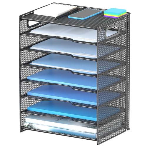 OUTWOLF Schreibtisch Organizer mit Griff, 8 Ebenen Briefablage Stabile Metall-Ablagefächer, Ablagefächer Bürobedarf für A4 Dokumentenablag, Papier, Buch, Magazin (Schwarz) von OUTWOLF