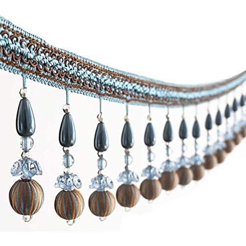 OUUOYSD Fransenbesatz, Vorhangquasten, 1 Yards Braid Perlen Anhänger Fringe Vorhänge Nähen Trim Zimmer Dekorative Fransen Garnituren DIY(Blu) von OUUOYSD