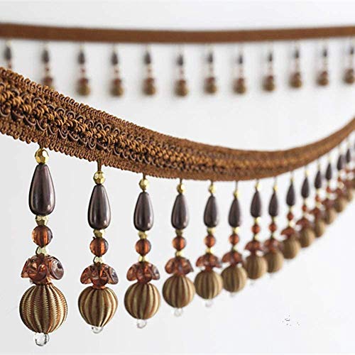 OUUOYSD Fransenbesatz, Vorhangquasten, 1 Yards Braid Perlen Anhänger Fringe Vorhänge Nähen Trim Zimmer Dekorative Fransen Garnituren DIY(Dark Brown) von OUUOYSD