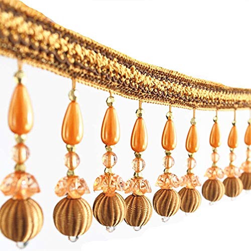 OUUOYSD Fransenbesatz, Vorhangquasten, 1 Yards Braid Perlen Anhänger Fringe Vorhänge Nähen Trim Zimmer Dekorative Fransen Garnituren DIY(Giallo) von OUUOYSD