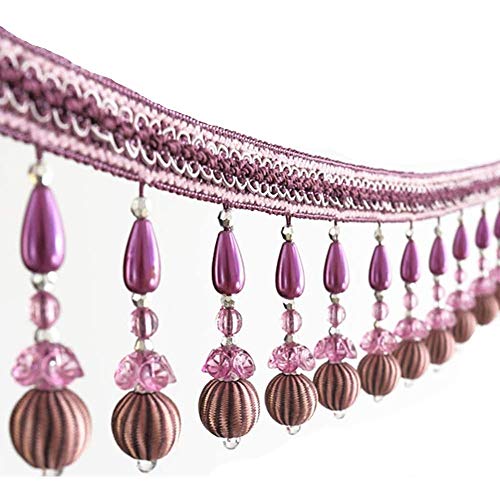 OUUOYSD Fransenbesatz, Vorhangquasten, 1 Yards Braid Perlen Anhänger Fringe Vorhänge Nähen Trim Zimmer Dekorative Fransen Garnituren DIY(Purple) von OUUOYSD