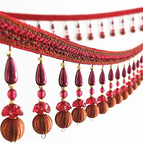 OUUOYSD Fransenbesatz, Vorhangquasten, 1 Yards Braid Perlen Anhänger Fringe Vorhänge Nähen Trim Zimmer Dekorative Fransen Garnituren DIY(Rosso) von OUUOYSD
