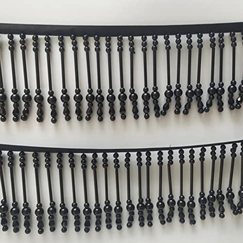 OUUOYSD Fransenbesatz, Vorhangquasten, 1 Yards Kristall Perle Quaste Fringe Trim Anhänger Spitze Ribbon Trim Hochzeit Kleid Kleidungsstück Vorhang Lampenschirme Dekoration(Black,2 Yards) von OUUOYSD