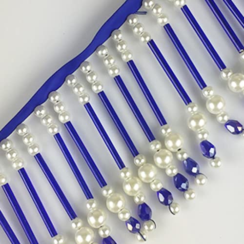 OUUOYSD Fransenbesatz, Vorhangquasten, 1 Yards Kristall Perle Quaste Fringe Trim Anhänger Spitze Ribbon Trim Hochzeit Kleid Kleidungsstück Vorhang Lampenschirme Dekoration(Blu,1 Yard) von OUUOYSD
