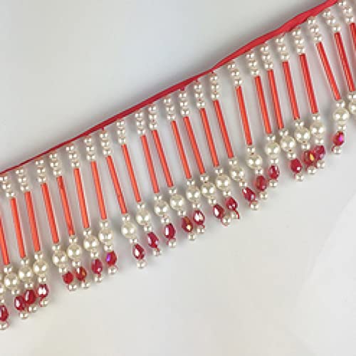 OUUOYSD Fransenbesatz, Vorhangquasten, 1 Yards Kristall Perle Quaste Fringe Trim Anhänger Spitze Ribbon Trim Hochzeit Kleid Kleidungsstück Vorhang Lampenschirme Dekoration(Rosso,1 Yard) von OUUOYSD
