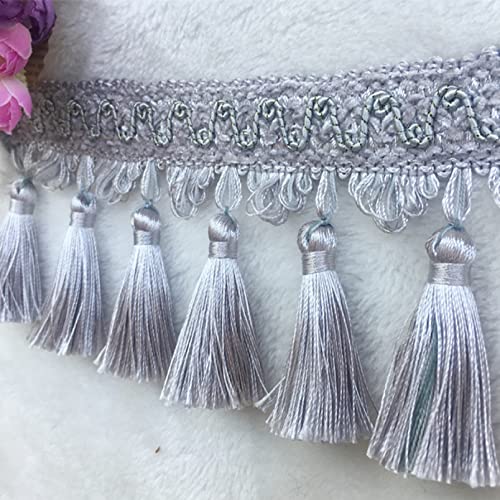 OUUOYSD Fransenbesatz, Vorhangquasten, 11 Yards Dekorative Fransenbesatz Home Sofa Kissen Lampenschirme Dekoration DIY Vorhang Nähen Trim Quaste Trimmen Spitze(Silver) von OUUOYSD