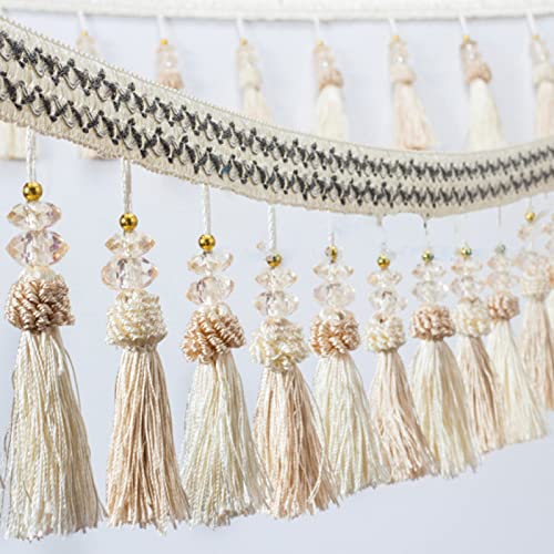 OUUOYSD Fransenbesatz, Vorhangquasten, 12 Meter Perlenquaste Fransenbesatz Randanhänger Dekorative Nähbesatz for Vorhang Tischdecke Heimpolster Dekor(Beige) von OUUOYSD