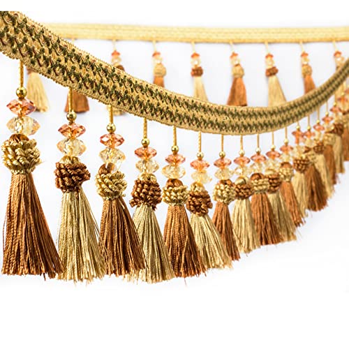 OUUOYSD Fransenbesatz, Vorhangquasten, 12 Meter Perlenquaste Fransenbesatz Randanhänger Dekorative Nähbesatz for Vorhang Tischdecke Heimpolster Dekor(Bruin) von OUUOYSD