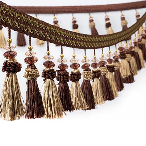 OUUOYSD Fransenbesatz, Vorhangquasten, 12 Meter Perlenquaste Fransenbesatz Randanhänger Dekorative Nähbesatz for Vorhang Tischdecke Heimpolster Dekor(Gold) von OUUOYSD