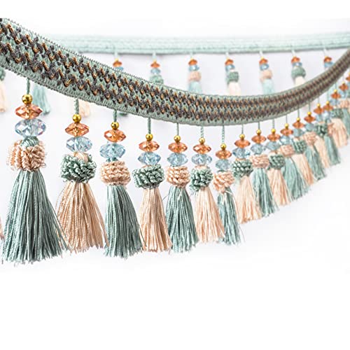 OUUOYSD Fransenbesatz, Vorhangquasten, 12 Meter Perlenquaste Fransenbesatz Randanhänger Dekorative Nähbesatz for Vorhang Tischdecke Heimpolster Dekor(Light Blue) von OUUOYSD