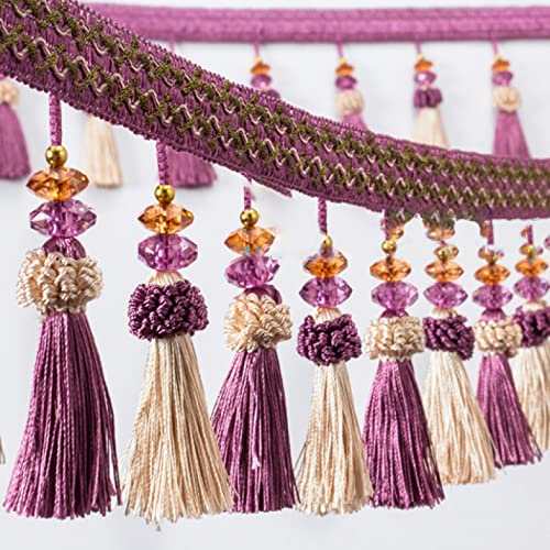 OUUOYSD Fransenbesatz, Vorhangquasten, 12 Meter Perlenquaste Fransenbesatz Randanhänger Dekorative Nähbesatz for Vorhang Tischdecke Heimpolster Dekor(Purple) von OUUOYSD