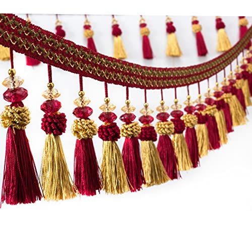 OUUOYSD Fransenbesatz, Vorhangquasten, 12 Meter Perlenquaste Fransenbesatz Randanhänger Dekorative Nähbesatz for Vorhang Tischdecke Heimpolster Dekor(Rose Red) von OUUOYSD